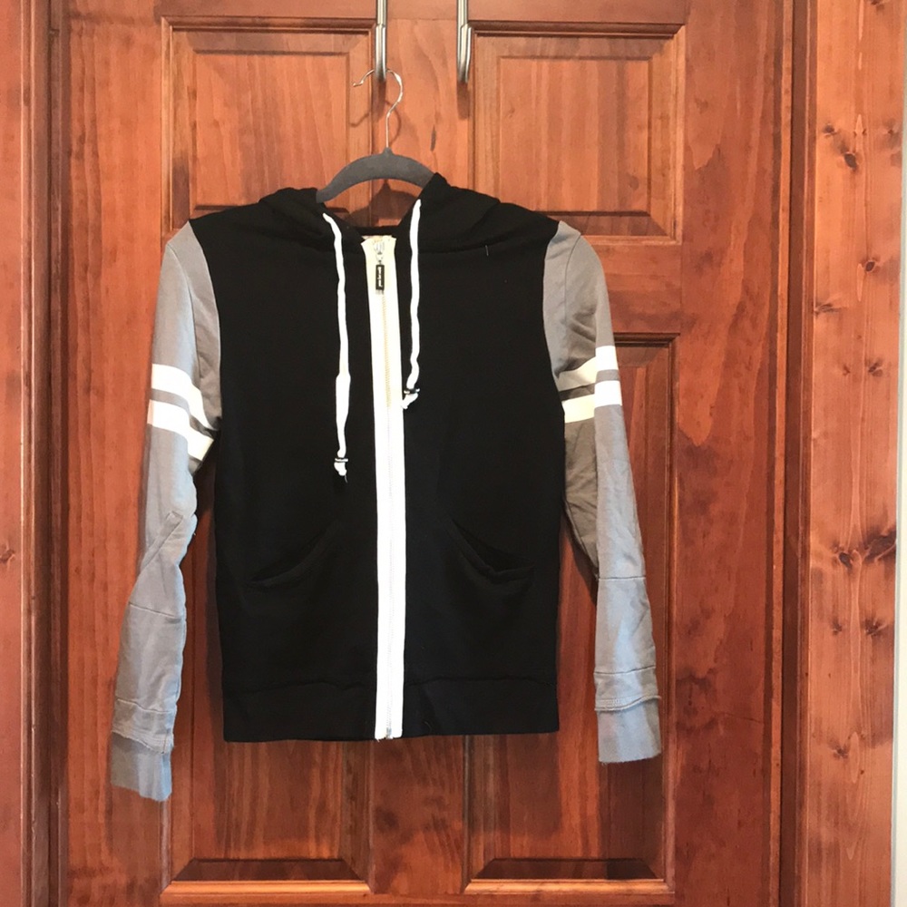 💕 i am Love Life!! Zip up hoodie sweatshirt. Black & Gray. Small